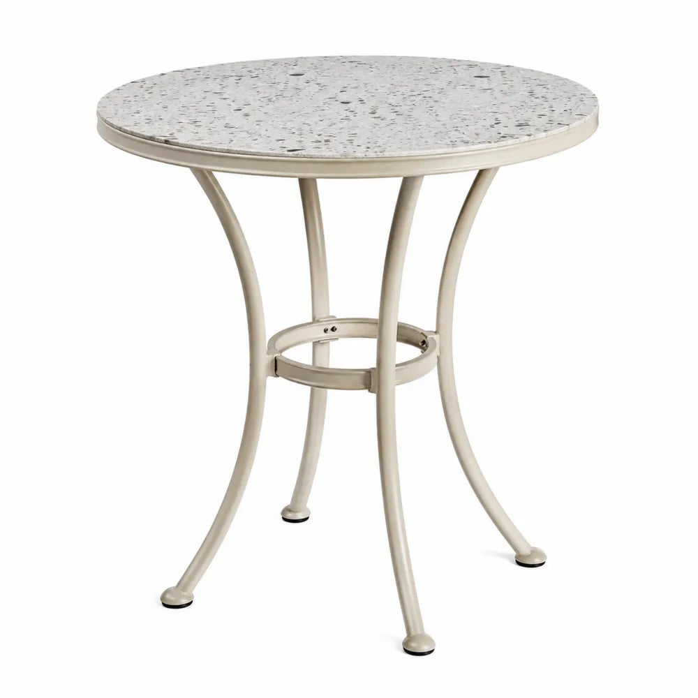 Table de jardin ronde en céramique effet terrazzo gris 80 x 80 x 74 cm avec pieds en acier beige