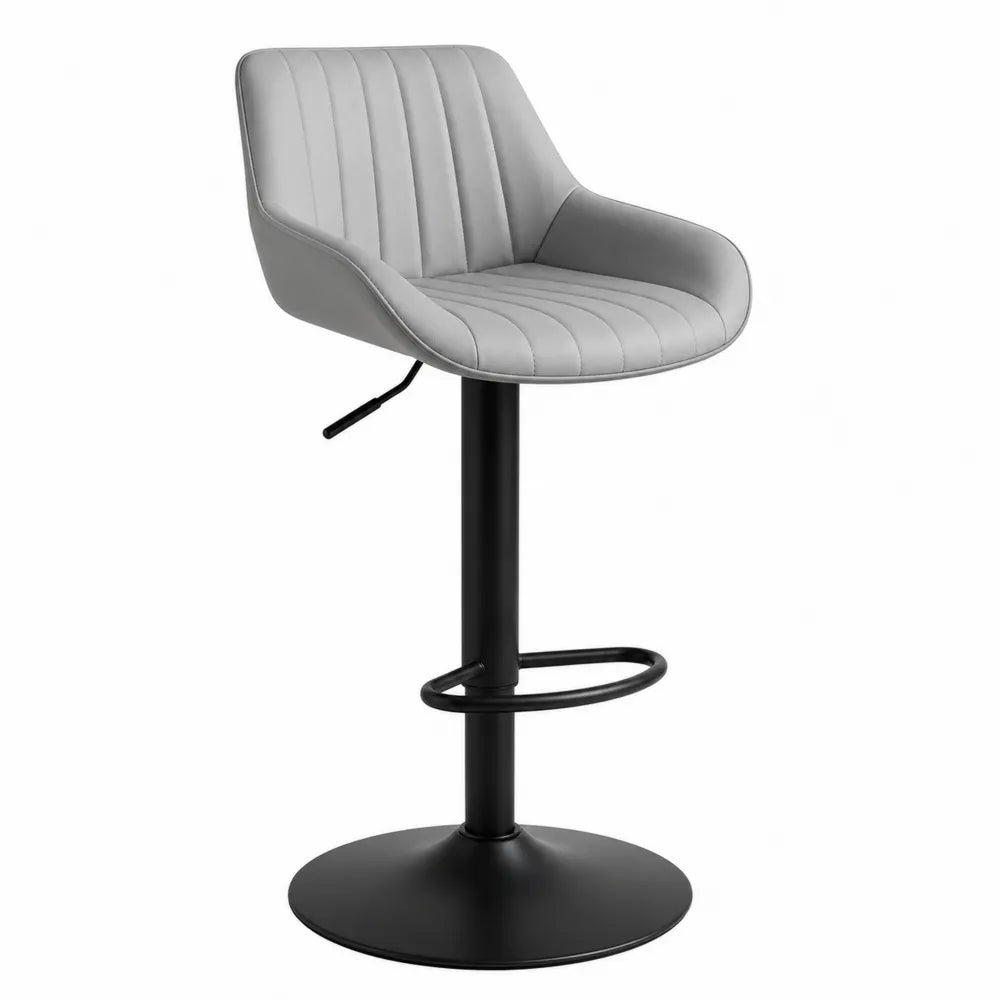 Tabouret de bar réglable pivotant avec accoudoirs en tissu gris et base en acier noir 50 cm x 52 cm x 88-108 cm