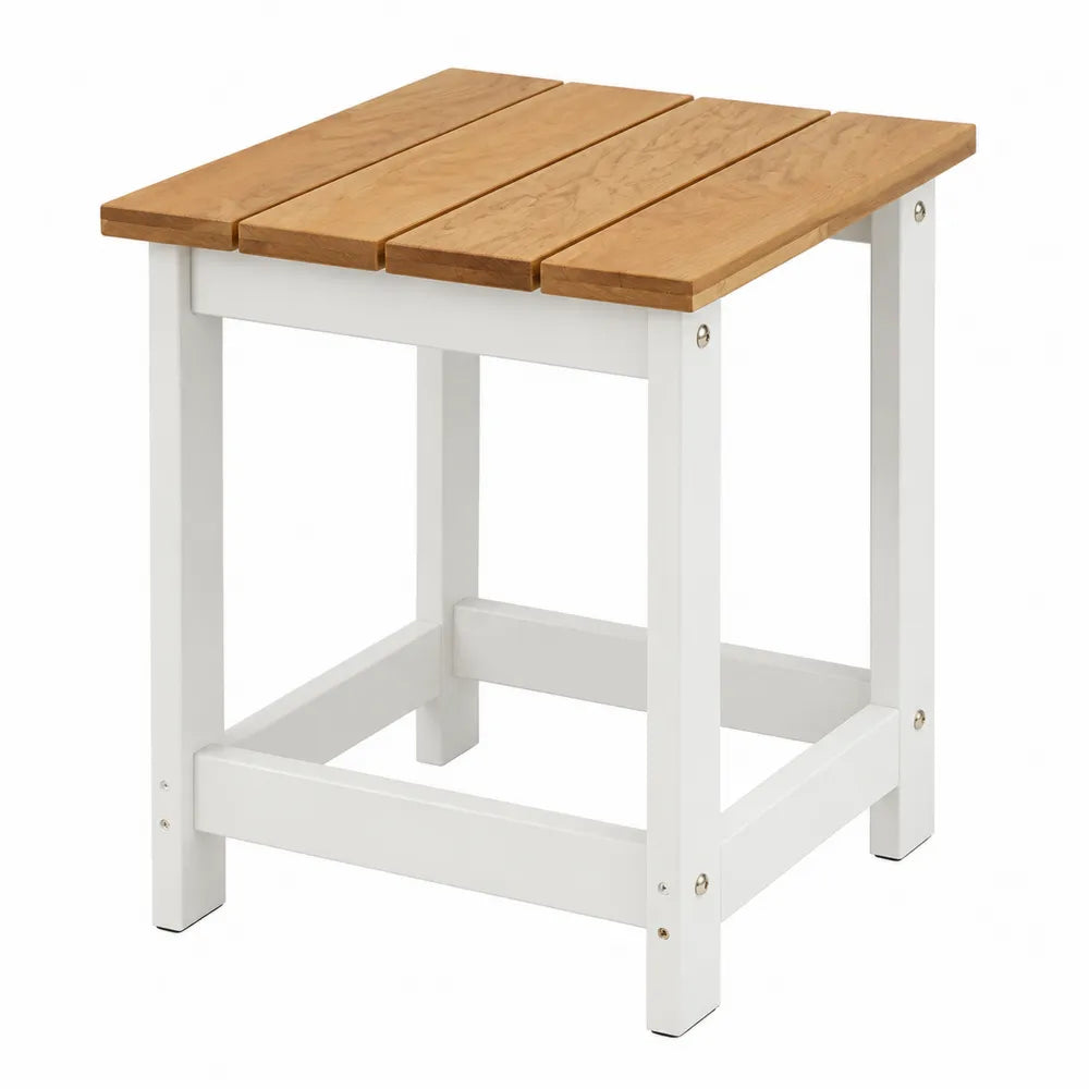 Table d’appoint de jardin carrée en acacia massif naturel et bois peint blanc 45 x 45 x 45 cm plateau à lattes