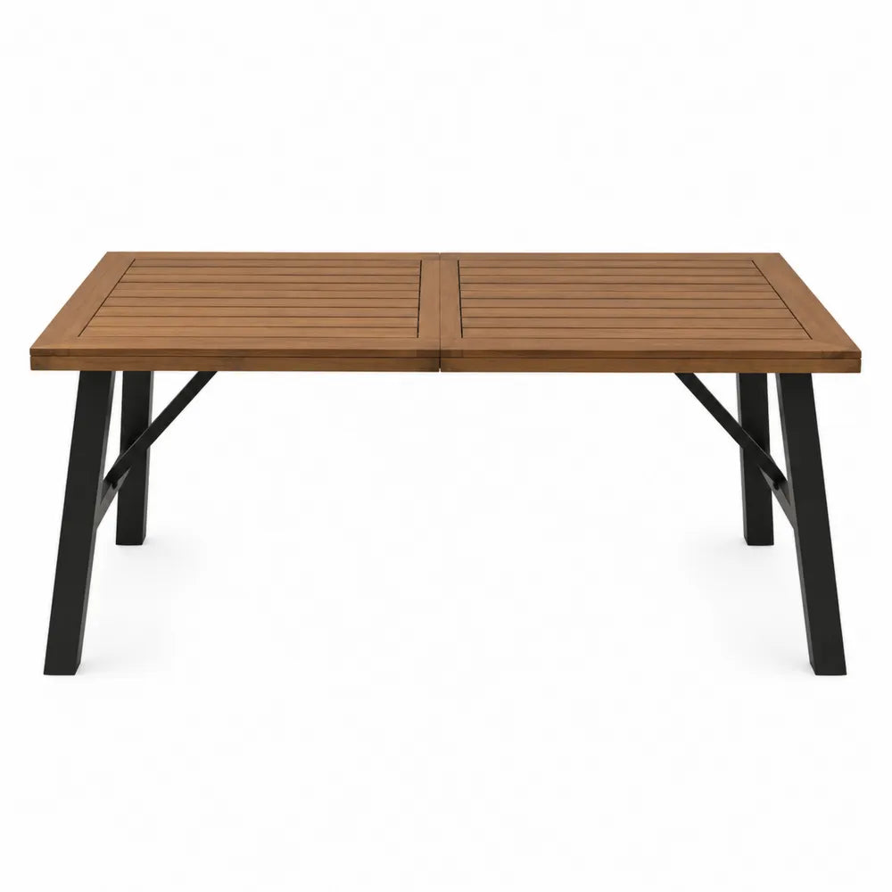 Table de jardin rectangulaire en bois massif et acier noir 160 x 80 x 75 cm plateau à lattes