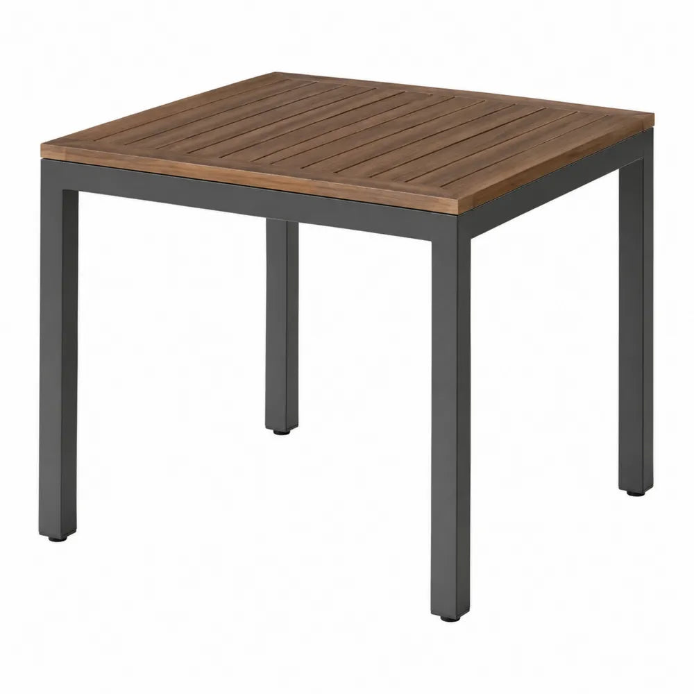 Table de jardin carrée en bois d’acacia et acier gris 70 x 70 x 75 cm plateau à lattes