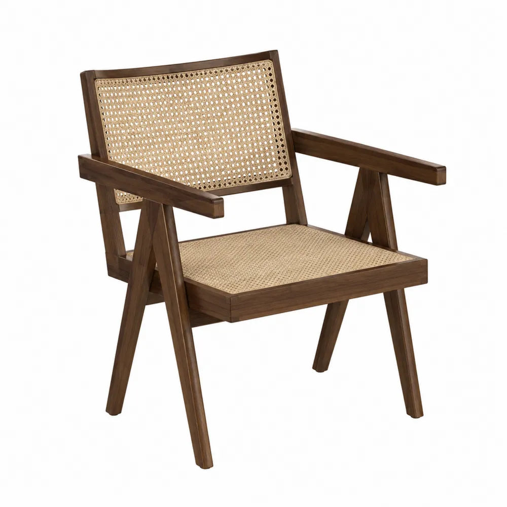 Chaise de salle à manger avec accoudoirs en bois naturel et cannage rotin 50 cm x 52 cm x 80 cm