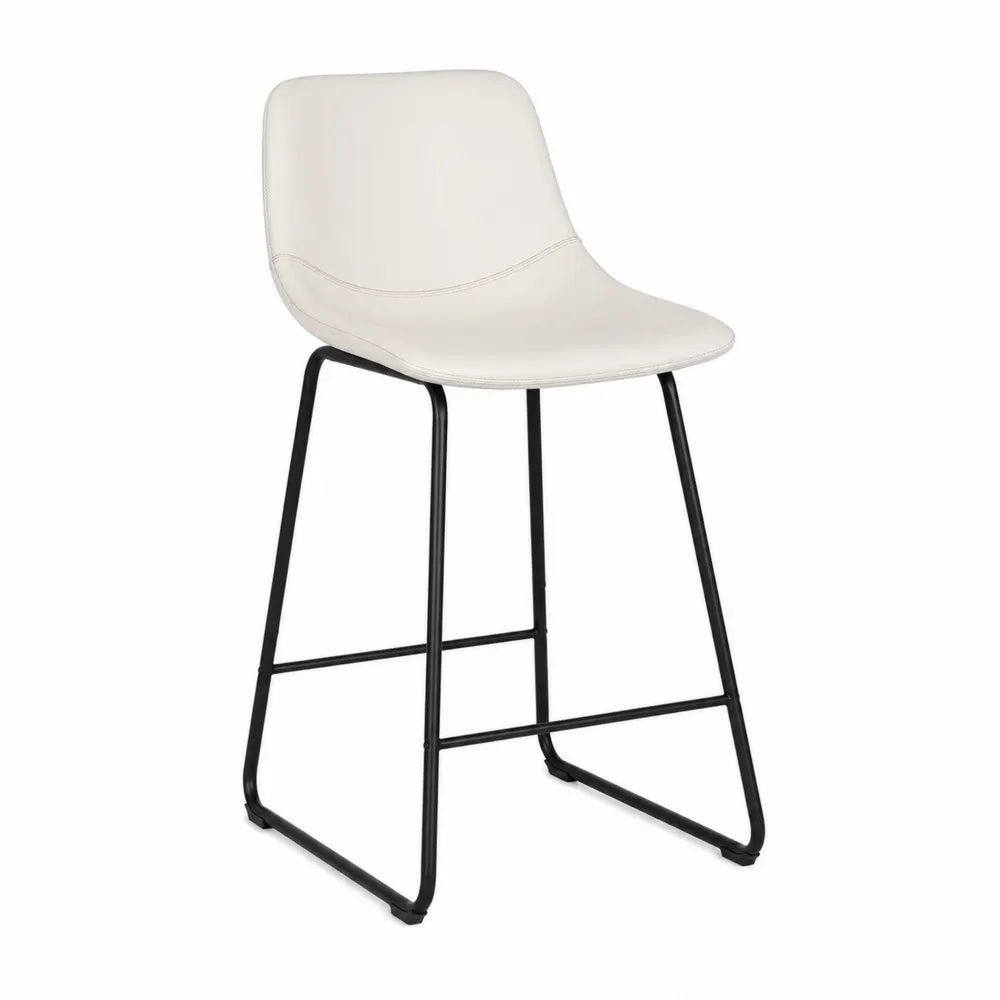 Tabouret de bar avec dossier coque en polyuréthane écru et structure en acier noir piètement luge 50 x 52 x 95 cm