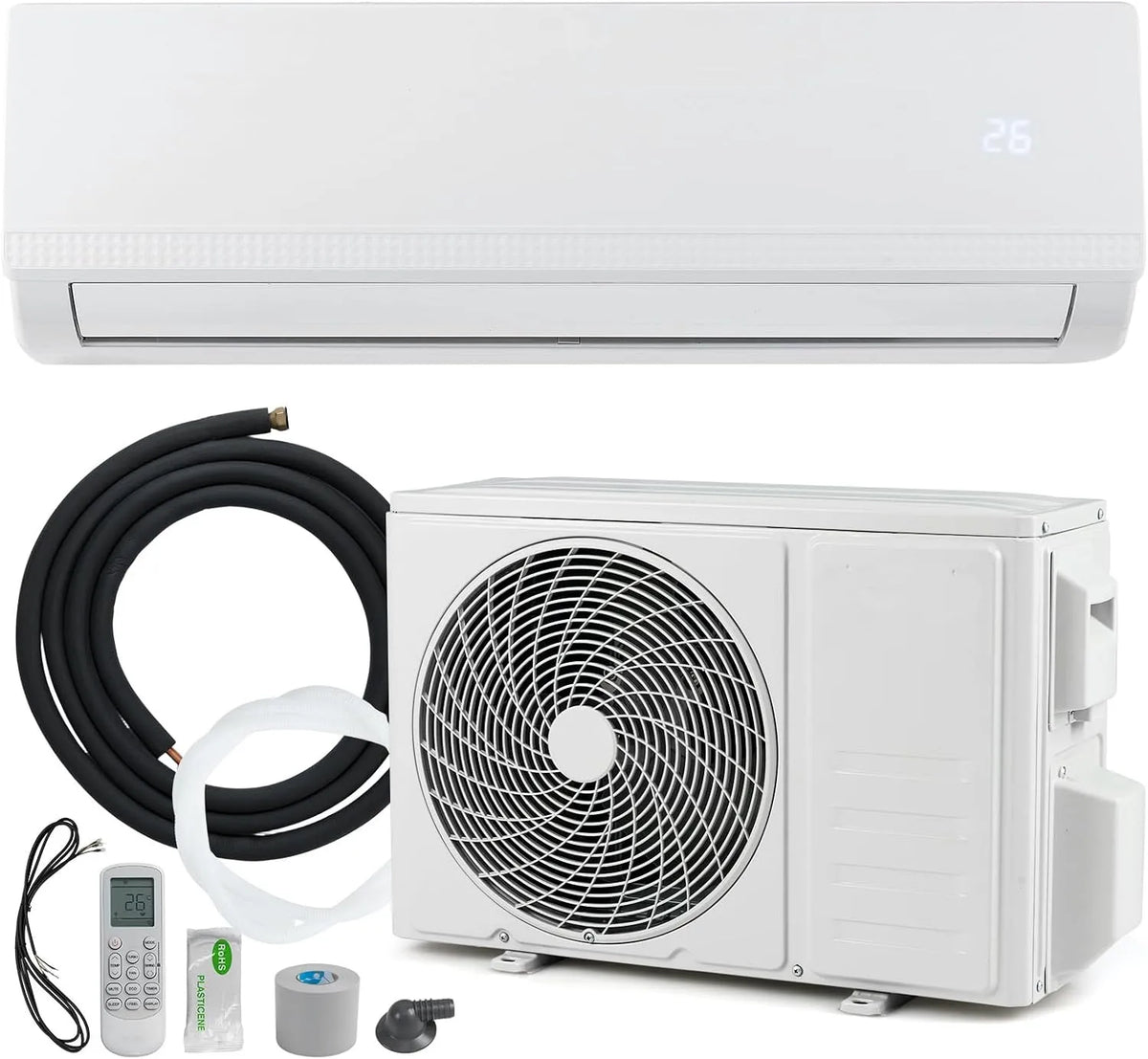 Goplus climatiseur, A+ R32, Split Mural Silencieux 7 Mode, Reversible 9000 BTU 2,6 KW avec Fonction Chauffage et Refroidissement