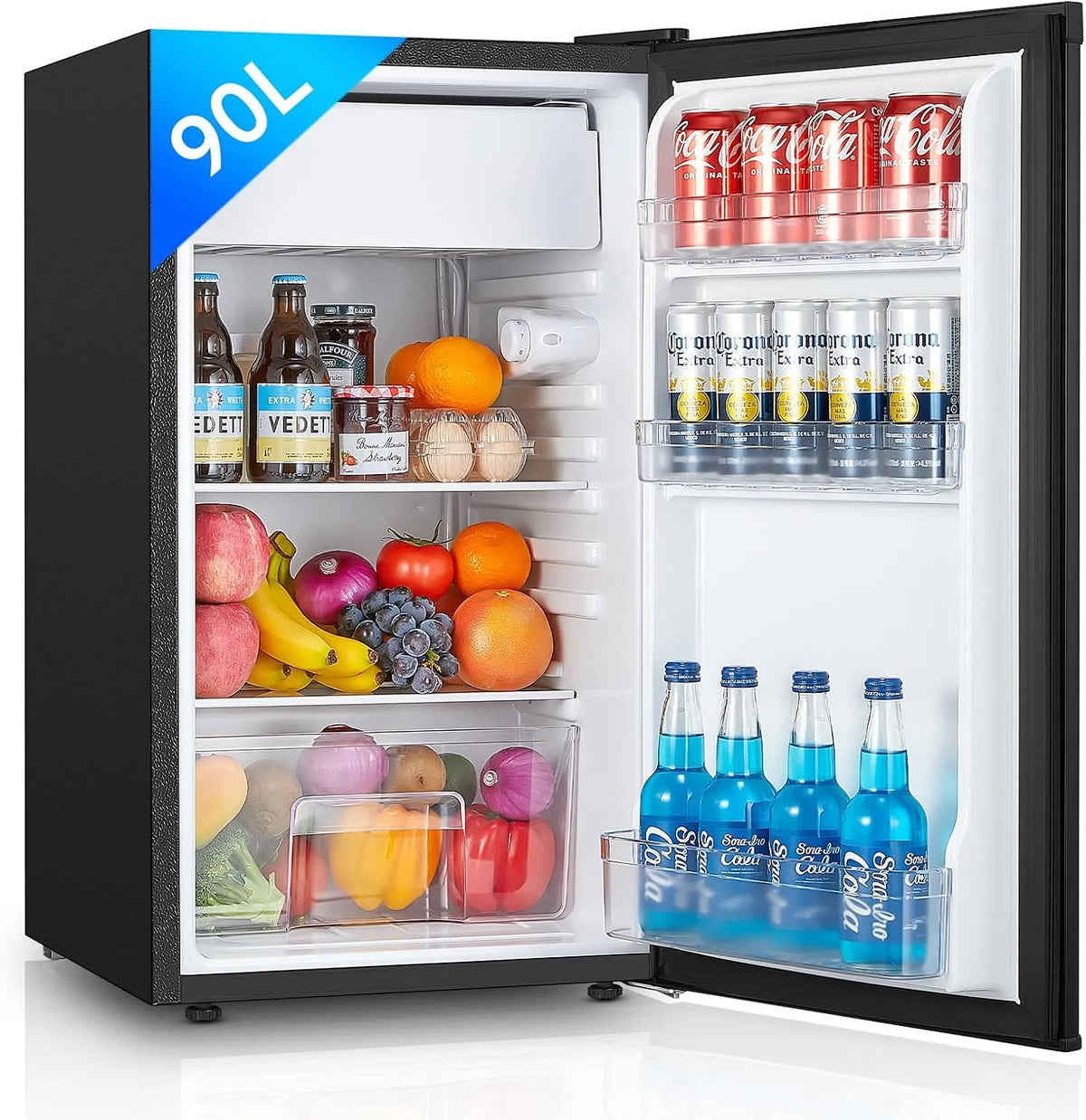 FOHERE congélateur, Petit Frigo avec de 91L, Réfrigérateur à une porte, Bac à Légumes, Thermostat Réglable, Silencieux, Porte Réversible, Dortoir