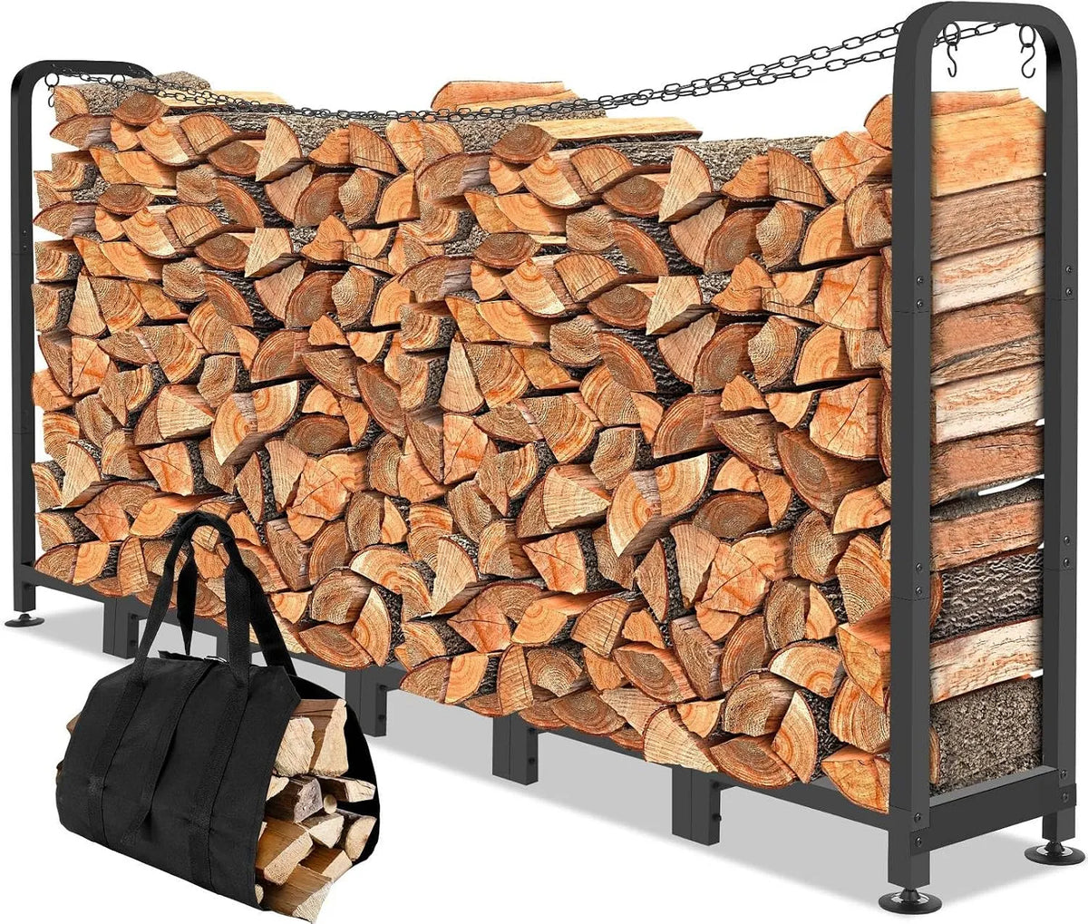 Bûches Extérieur Ajustable en Métal Himimi Range, Capacité 1134 kg, dimensions 235x32x116cm, Rangement Bois pour Jardin, Garage