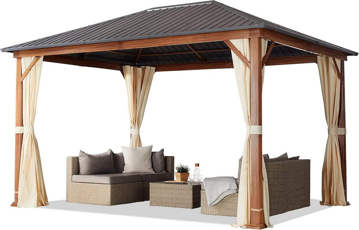 De Jardin dimensions 3x4 m Aspect Bois TOOLPORT Tonnelle, Toit en Acier 4 parois latérales, Champagne