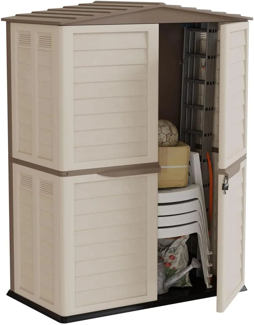 Abri de jardin, dimensions 151x83x200 cm, Cabanon de Rangement Extérieur Beige en Polypropylène, Imputrescible, Étanche, Anti-UV, pour Outils