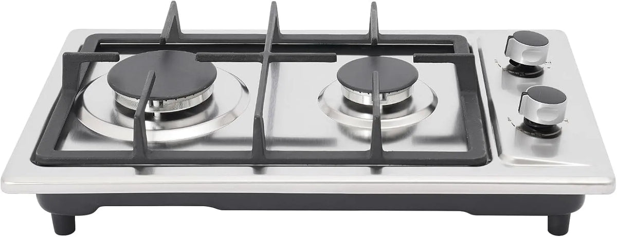 Cuisinière à gaz, Poêle à gaz portable à 2 flammes avec soupape de réduction de pression, dimensions 51x31x10 cm, brûleur de 3 kW + 1,75 kw