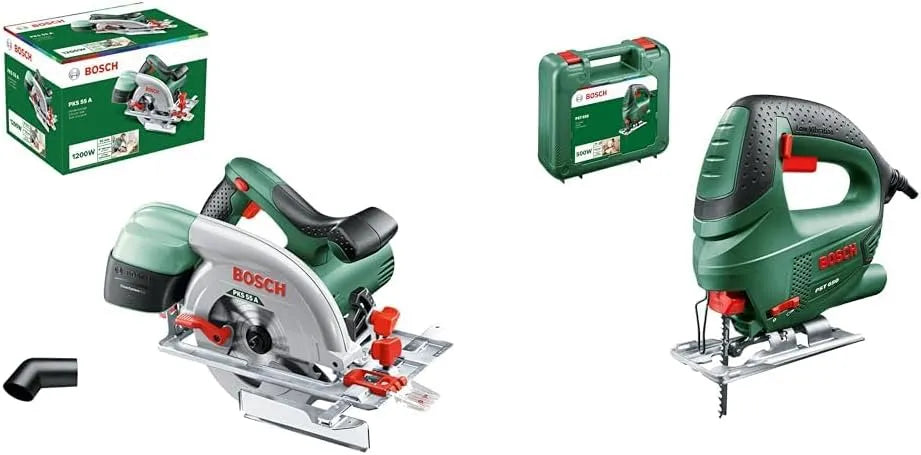 Bosch Scie circulaire filaire, puissance 500 W PKS 55 A PST 650, puissance 1200W, Livrée avec C t de Rangement et 1 Lame de Scie, butée Parallèle