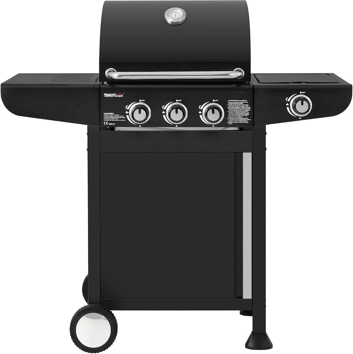 Barbecue à gaz Royal Gourmet, à 3 Brûleurs avec Brûleur Latéral, Adapté pour Jardin et Extérieure, finition noire