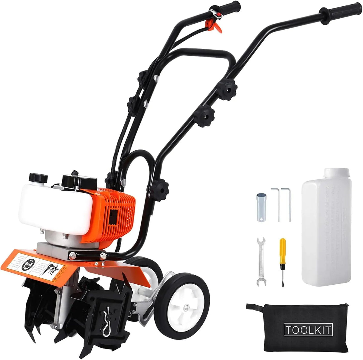 Motoculteur, Cultivateur de jardin léger à 2 temps avec moteur de 1,9 kW, essence 52cc, Fraise de jardin facile à démarrer