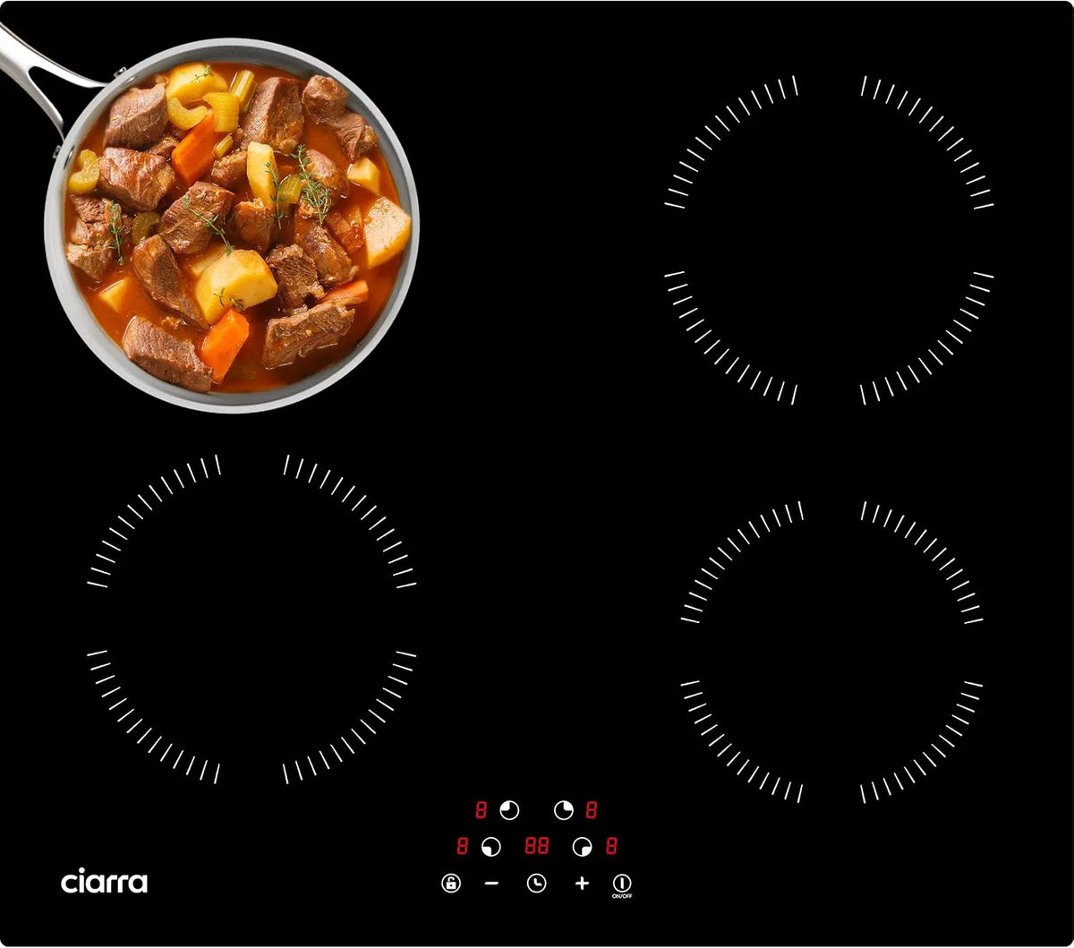 CIARRA plaque de cuisson CABBIH4-A, Table de Cuisson Encastrable, 4 Foyer 6000W, 9 Niveaux, de Cuisson à Induction, Commande Tactile