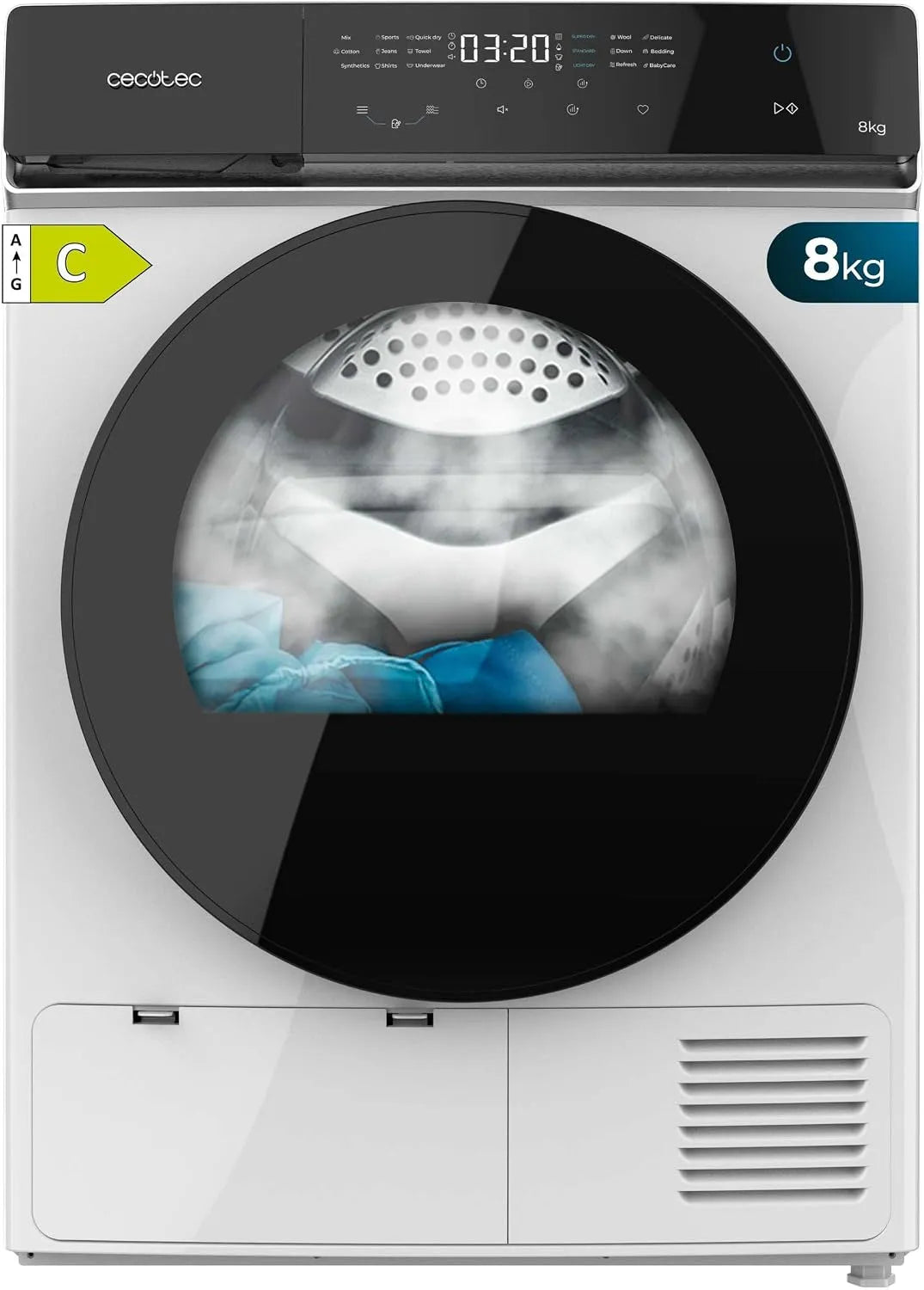 Cecotec sèche-linge 8400, 15 Programmes, Contrôle Tactile, finition blanche, Moteur Inverter Plus, Tambour à Rotation Bidirectionnelle