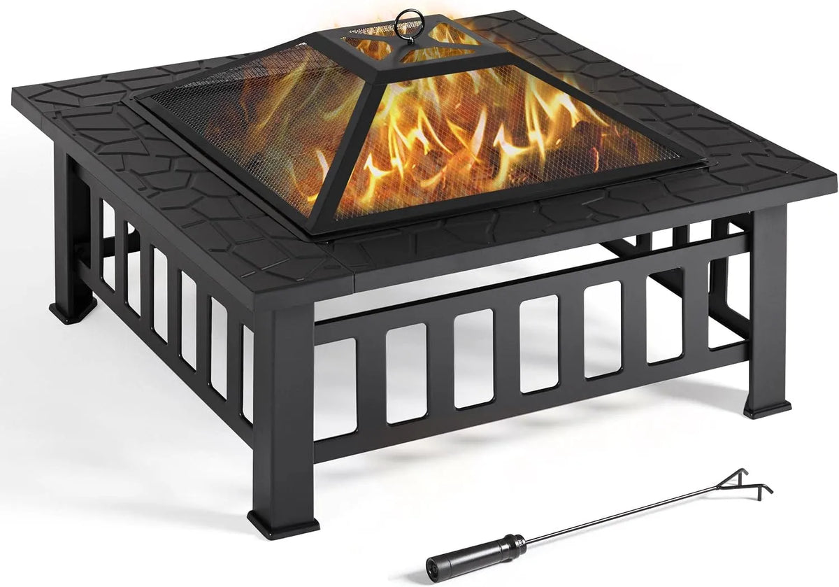 Table, Abician Brasero Extérieur 3 en 1 Carrée Brasero de pour Terrasse Balcon Poêles à Bois 86x86x54 cm