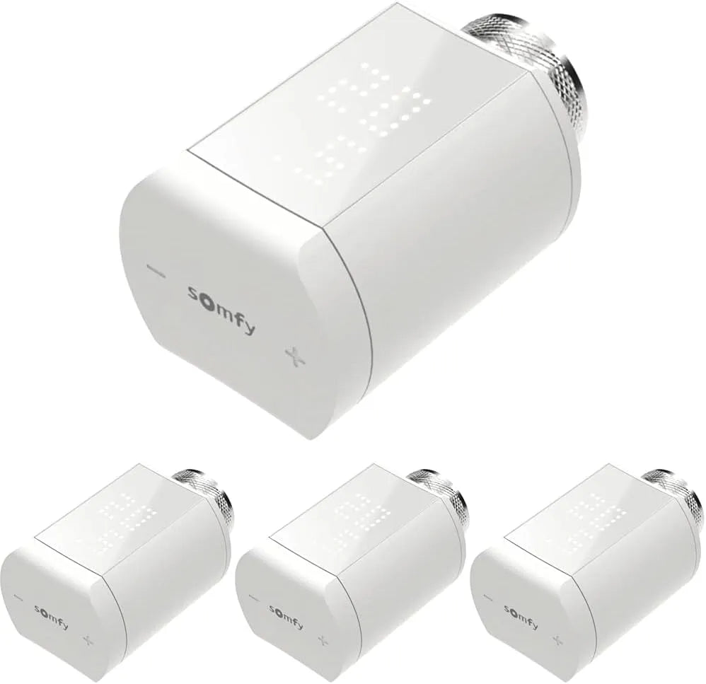 Lot de 4, Vanne Thermostatique connectée IO 1870508 Somfy, pour contrôler la Température des Radiateurs à Eau Chaude avec Tahoma, Switch, Silencieuse