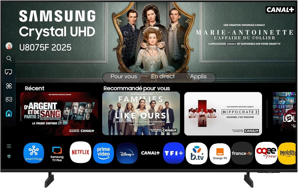 Samsung Smart TV 43U8075F, TV 43 Pouces Crystal UHD 4K, Bluetooth, WiFi, Airplay, HDR, Q-Symphony, Knox Security, Gaming Hub