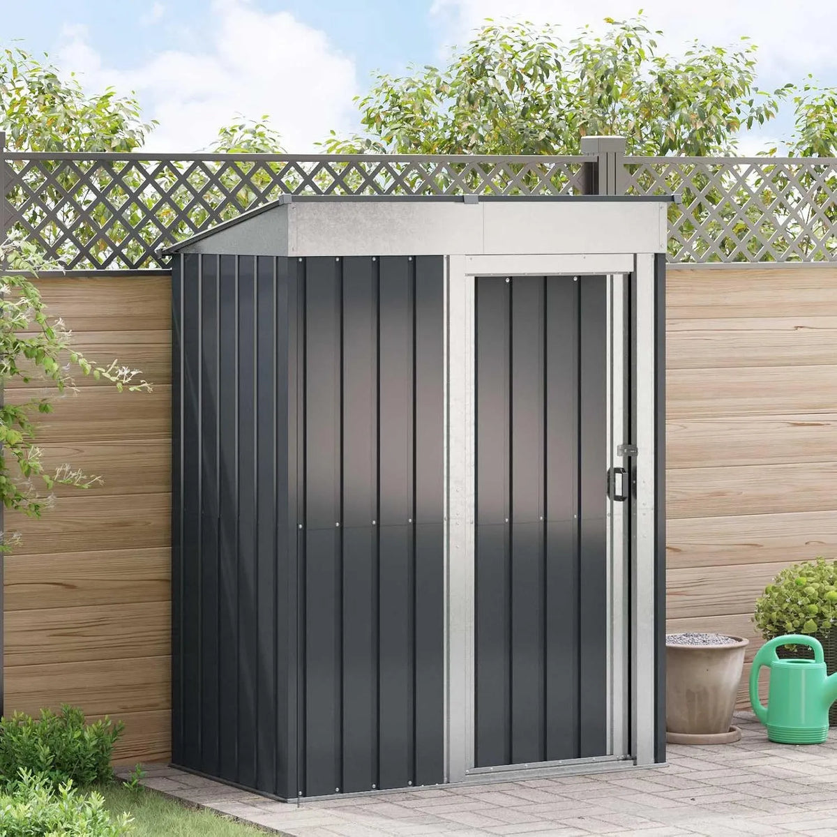 Abri de jardin, en métal anthracite 137 x 81 x 180 cm, Construction en acier
