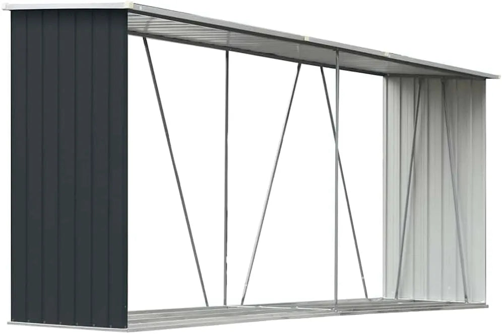 Abri vidaXL, Abri de Chauffage de Bois Jardin Rangement Extérieur Durable Acier Galvanisé 330x84x152 cm Anthracite