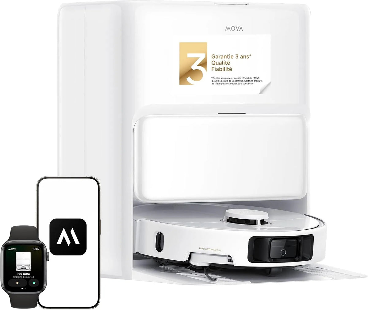 Aspirateur P50 Mova Robot, Puissance d'aspiration 19 000 Pa, Ultra avec serpillère Flexible, Nettoyage des Coins aux Bords