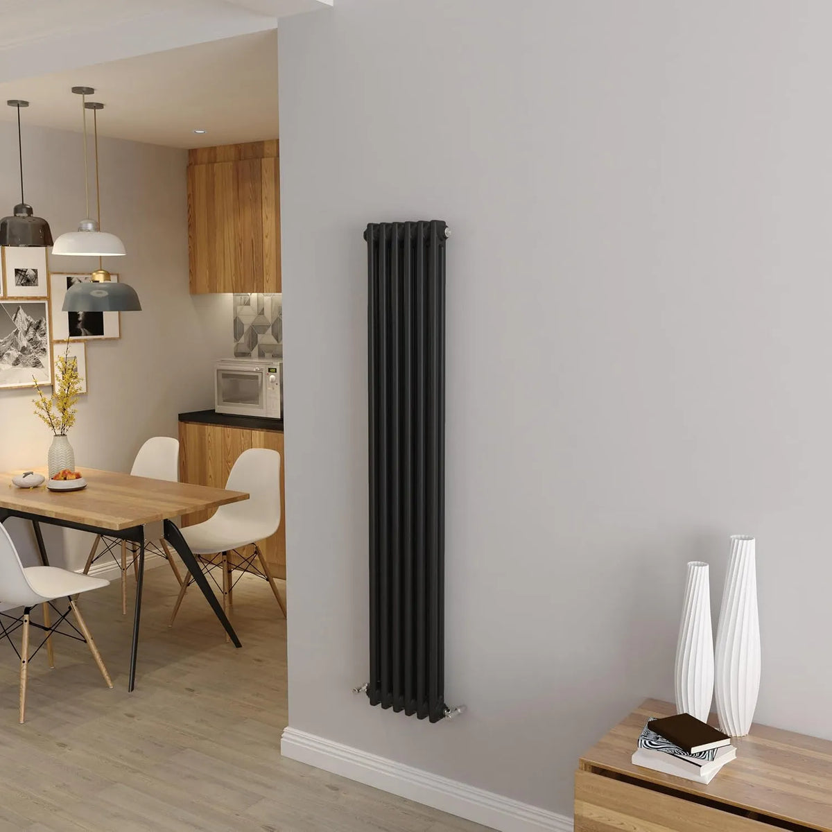 1500 Radiateurs horizontaux, traditionnels en fonte à double colonne finition noire x 290 mm