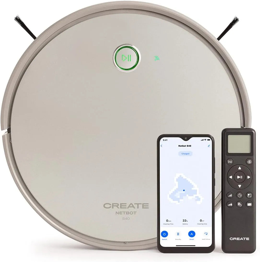 Aspirateur S40, Haute Puissance 4000Pa, Batterie Longue durée 220 Minutes, CREATE, NETBOT, Robot et Laveur Intelligent, avec cartographie, WiFi, Alexa