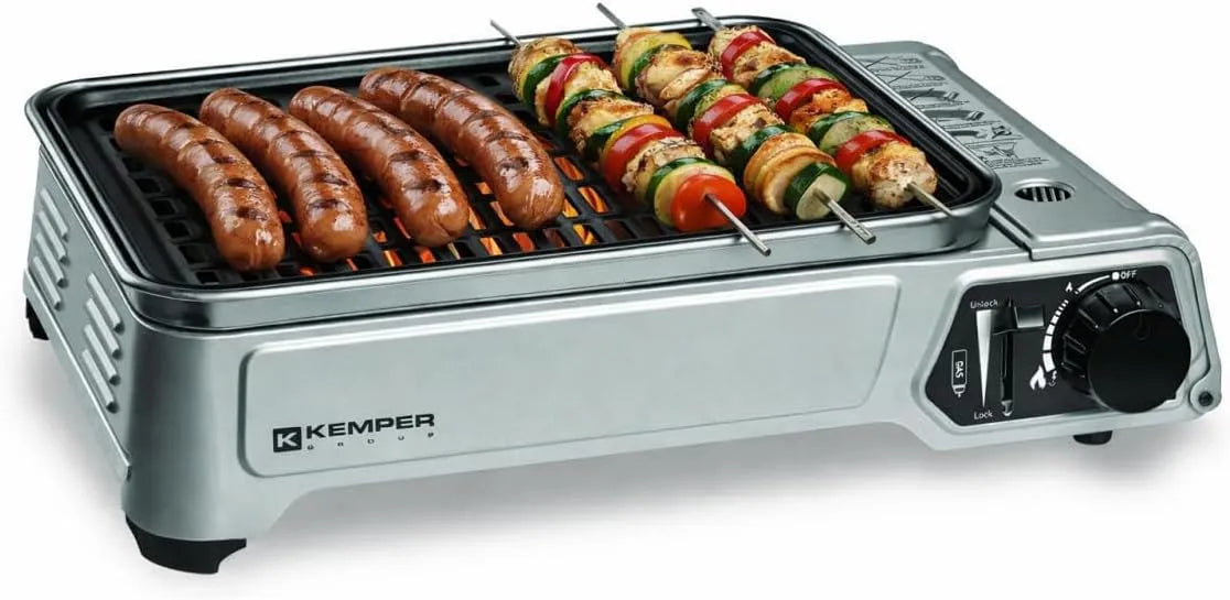 Barbecue à gaz Kemper, Idéal Camping, Portable 1900W, Plancha gaz Anti‑adhésive, Balcon, terrasse