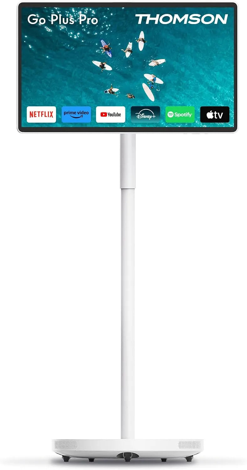Smart TV THOMSON 27, Support Mobile 5 roulettes, largeur 69 cm, 4 h Batterie, Pouces, Go Plus Pro, Full HD Android Portable avec Commande vocale