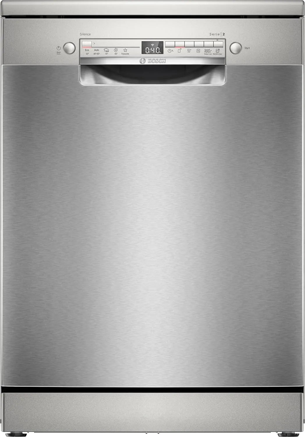 Bosch lave-vaisselle SMS2HTI02E, largeur 60 cm, Acier, Diagnostic à distance, EcoDosage, Série 2, de libre installation, Programme préféré