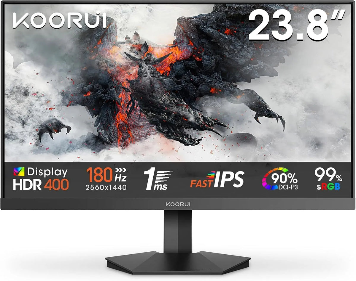 Modèle Ecran PC Gamer 24 Pouces G2421V 1440P 1ms KOORUI, 180Hz, HDR 400, Adaptive Sync, Compatible VESA 75 * 75mm, HDMI 2.0, Fast IPS
