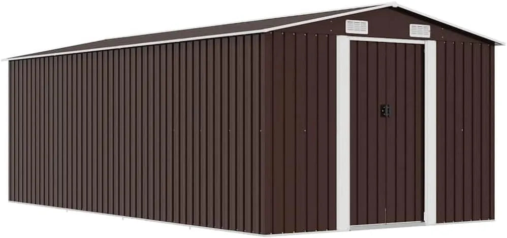 Abri de jardin vidaXL, 257x489x181 cm Métal Marron Terrasse Cabane à Outils