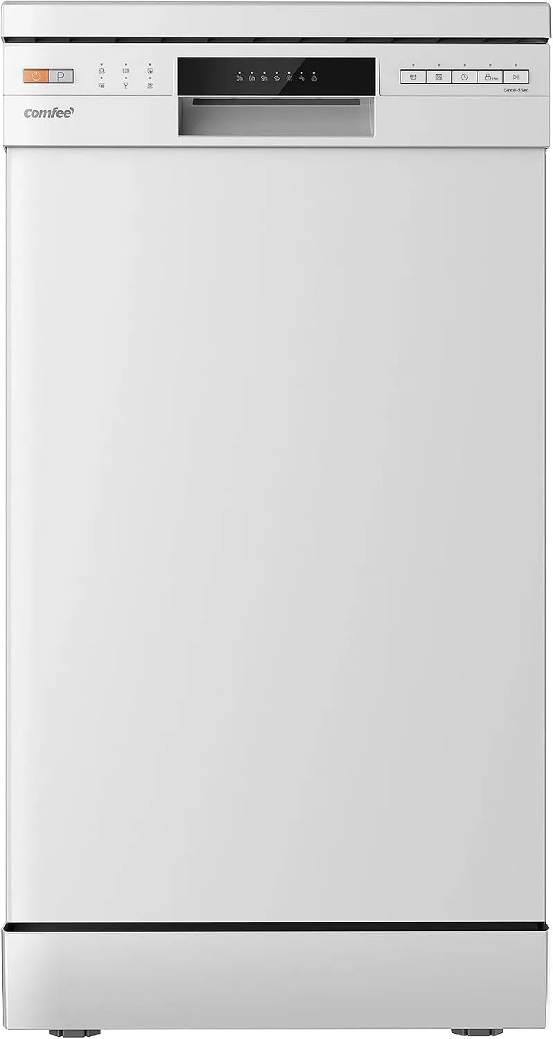 Comfee lave-vaisselle CDWEF1034BW, démarrage différé, ' indépendant avec 10 couverts, fonction demi-charge, finition blanche, paniers flexibles