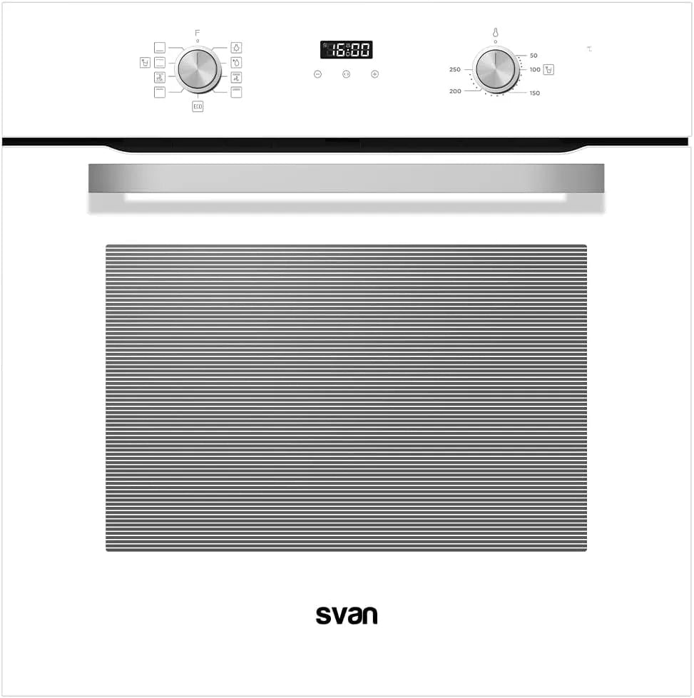 Four électrique SH4700EB Svan, finition blanche. Capacité 75 Litres, Classe Énergétique A, Intérieur Émaillé, Nettoyage Facile, Puissance 2100 W