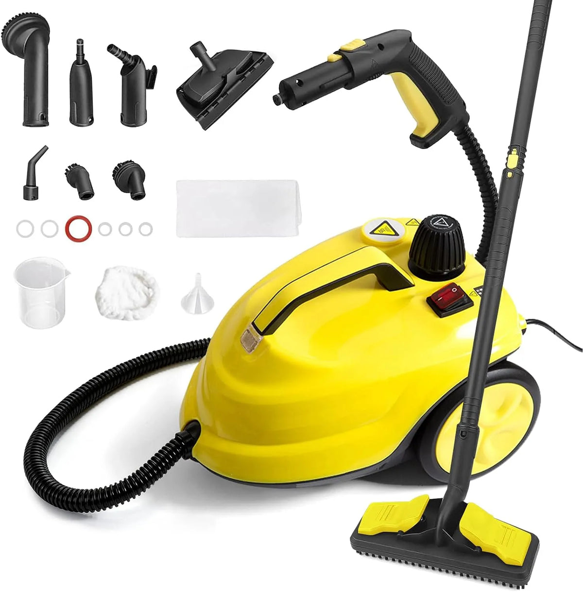 2000W Nettoyeur Vapeur, puissance 2000W, Balai Vapeur Portable Pressurisé Polyvalent 5 Bars, Réservoir d'Eau 2L, à Main avec 15 Accessoires, Tapis