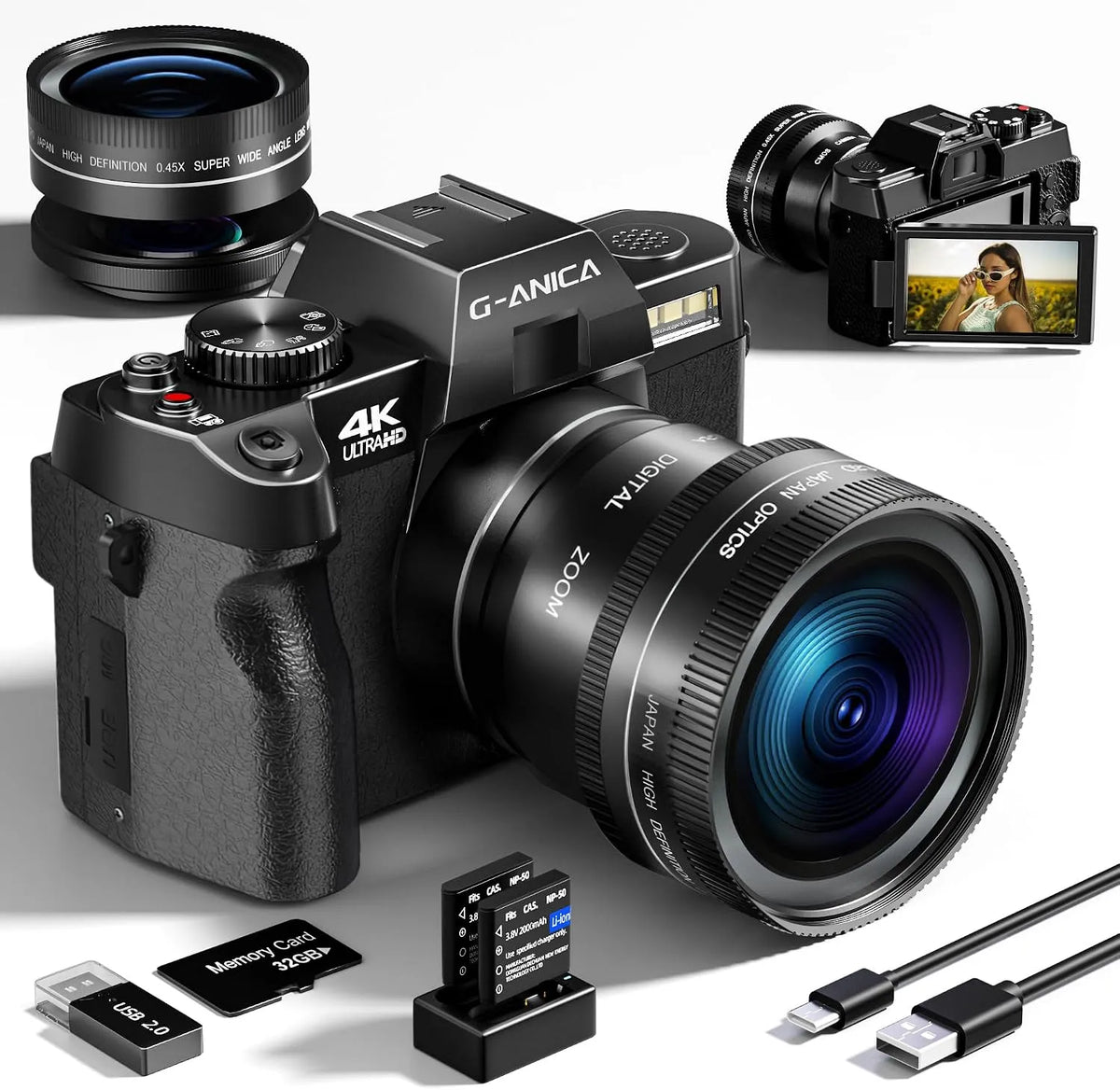 Modèle 48MP 48MP 48MP/60FPS GBL Appareils, Photo Numériques Ture 4K pour la photographie et le vlogging, objectif grand angle et macro, famille