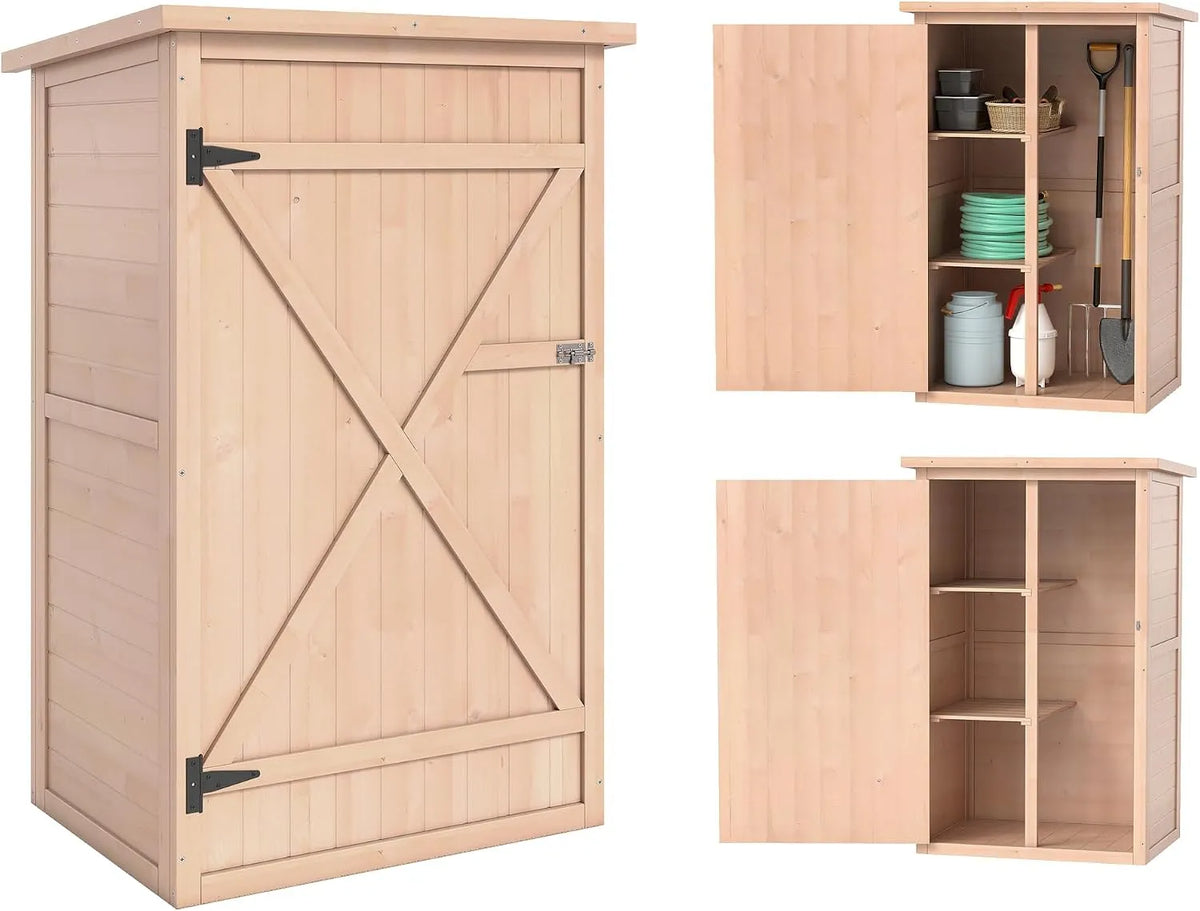 Abri de jardin Outsunny 115H, Armoire Remise pour Outils Bois de Sapin pré-huilé Toit bitumé incliné, dim. 75L x 56l x cm, 2 étagères