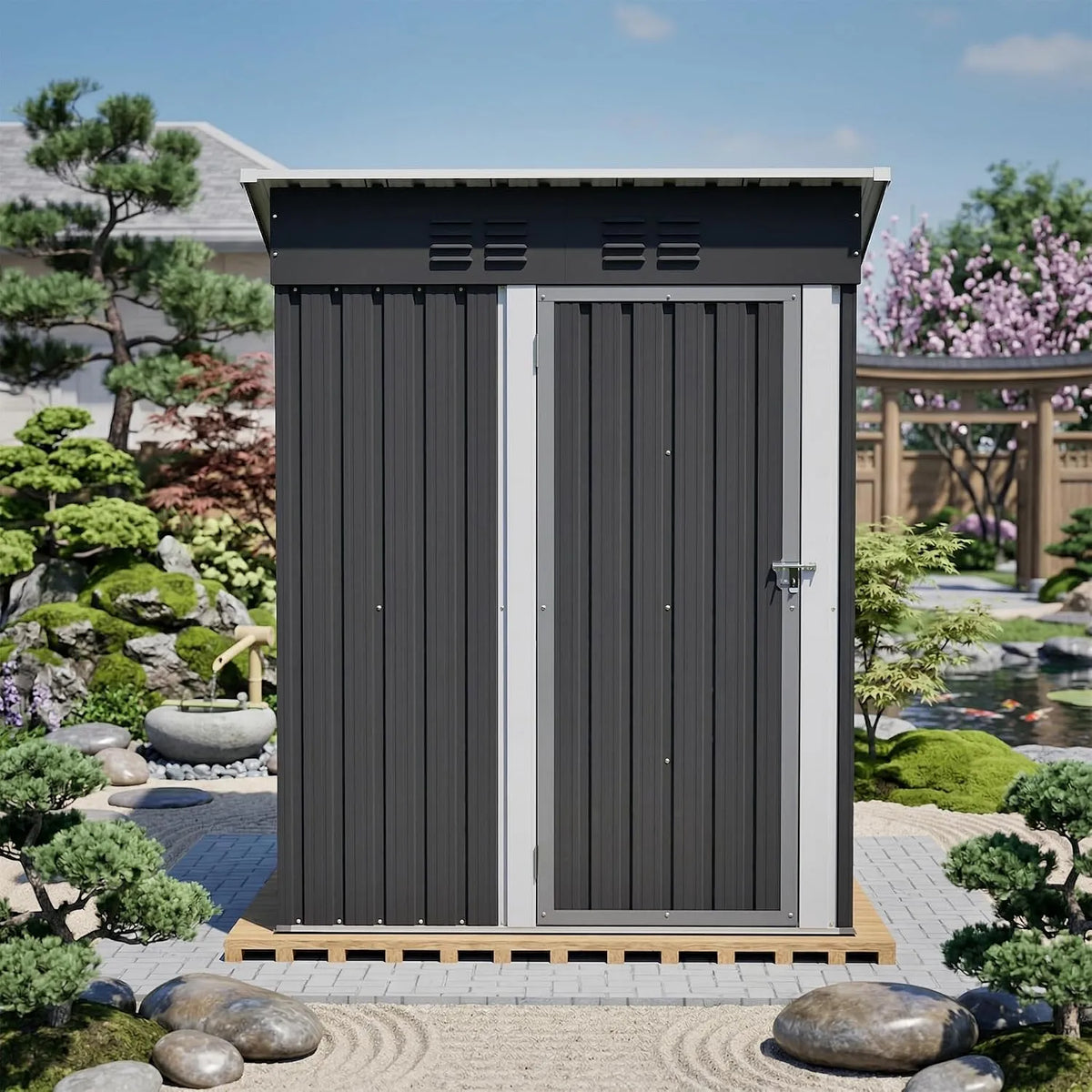 Abri de jardin, Cabane de Jardin Extérieur Toit Plat 1,27 m² Rangement Outils, sans Fenêtre, Métal 152x84x182 cm avec Porte Verrouillable