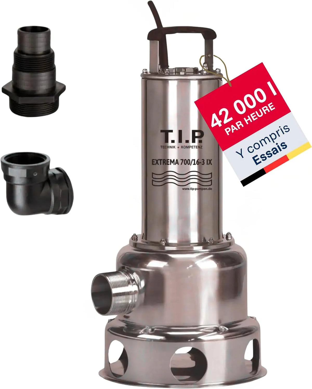 Pompe, T.I.P. Extrema Cut 700/16-3 IX Pro Submersible Robuste pour Eau Sale Débit 42000 l/h