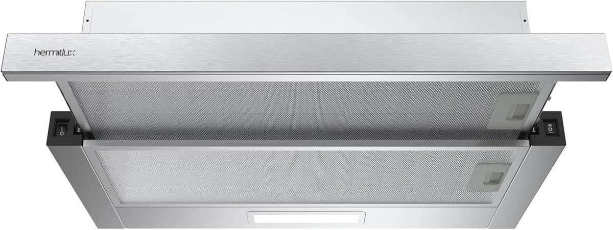 Téléscopique 60cm Hermitlux Hotte, 2 niveaux de vitesse et h, 360m³/h, 2 niveaux de vitesse, avec filtre à charbon, recirculation, évacuation