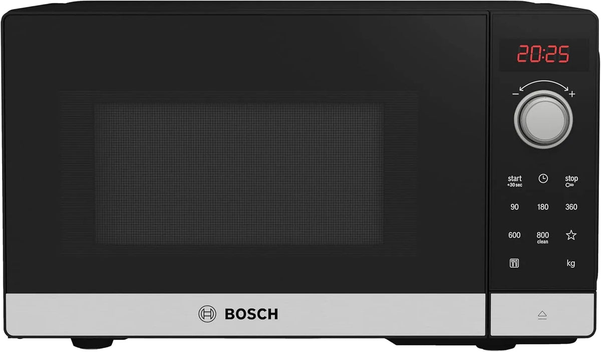 Bosch four à micro-ondes FFL023MS2, Série 2, dimensions 44 x 26 cm, capacité 20 L, 5 puissances, Pose-libre, Inox