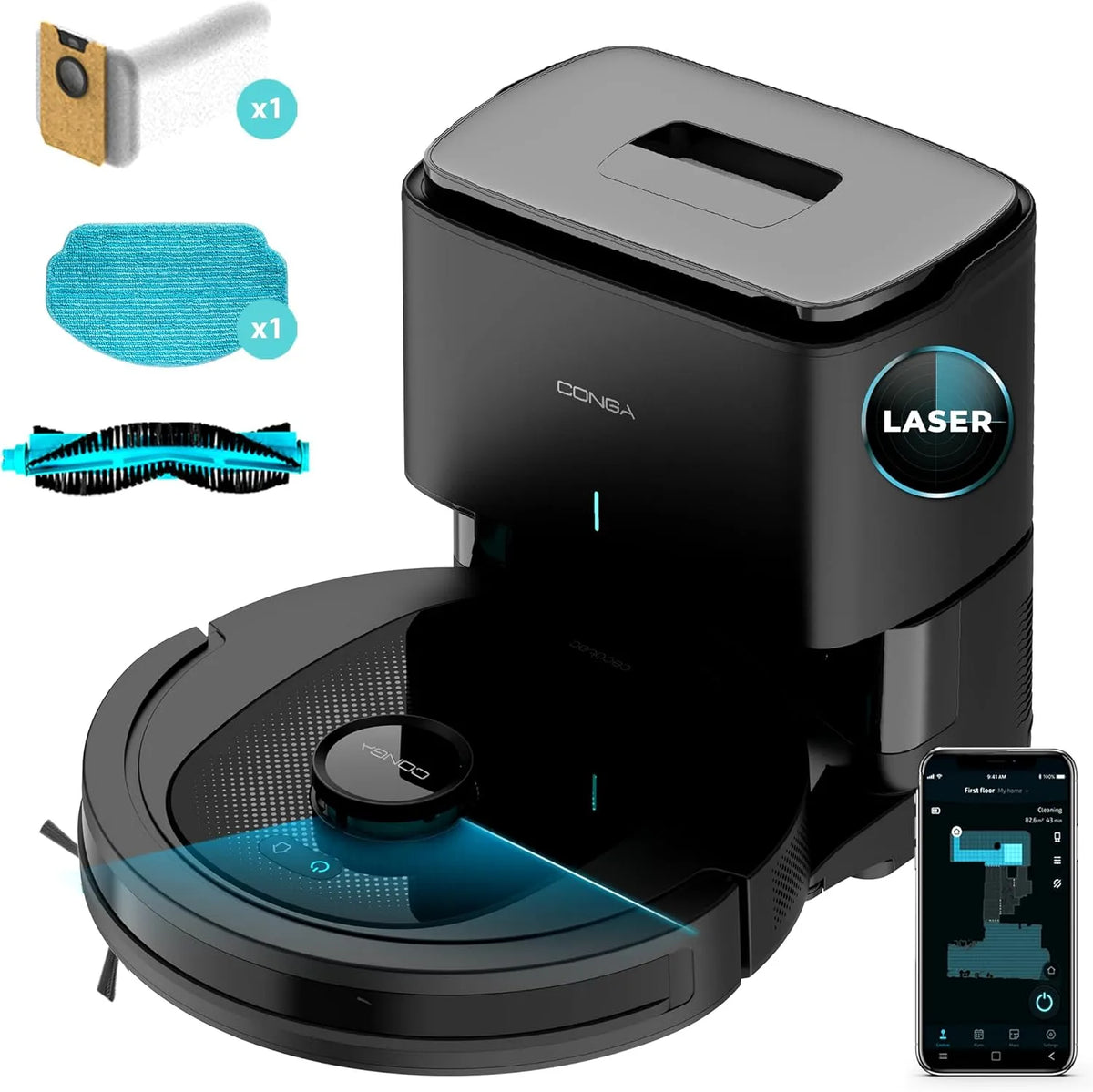 Cecotec aspirateur 7490 4000, Robot Laveur Conga Ultimate Home X-Treme, Robot Navigation Laser, Brosse Centrale Multifonction, Autonomie 120 Min, Pa
