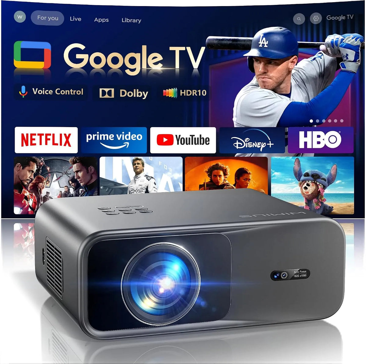 Modèle Vidéoprojecteur 4K 1080P 36000 HDR10 WiFi6, Projecteur Bluetooth FHD 1080P Rétroprojecteur Home Cinéma, Dolby, Google TV, Lumens Netflix