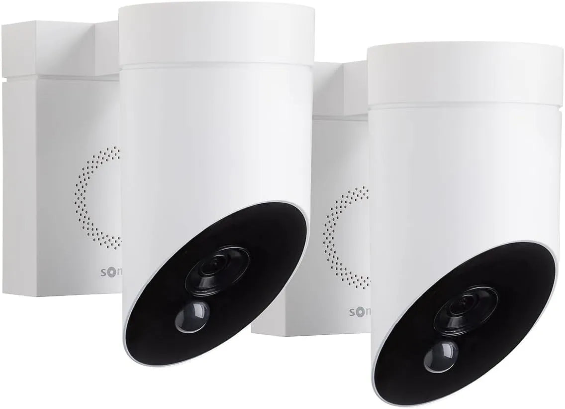 Modèle 1875340 1080p somfy, Pack de 2 Outdoor Camera 2 Blanches, Branchement Possible sur Un luminaire existant, Sirène intégrée de 110 DB