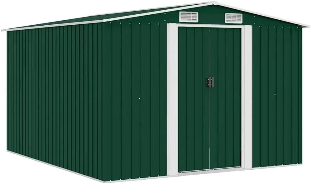 Abri de jardin vidaXL, 257x298x178 cm Métal Vert Terrasse Patio Cabane à Outils