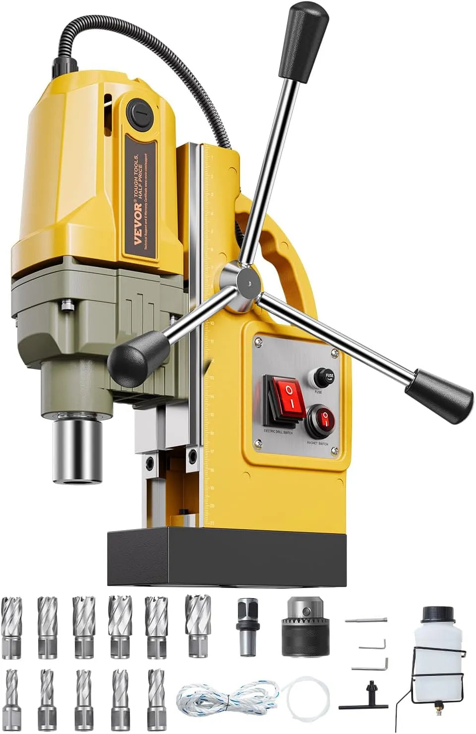 Vevor perceuse 12500, Magnétique 1400 W, Max. Diamètre d'Alésage 40 mm, Vitesse 800 tr/min, avec 11 Forets de Carottage, à Colonne Portable, Force N