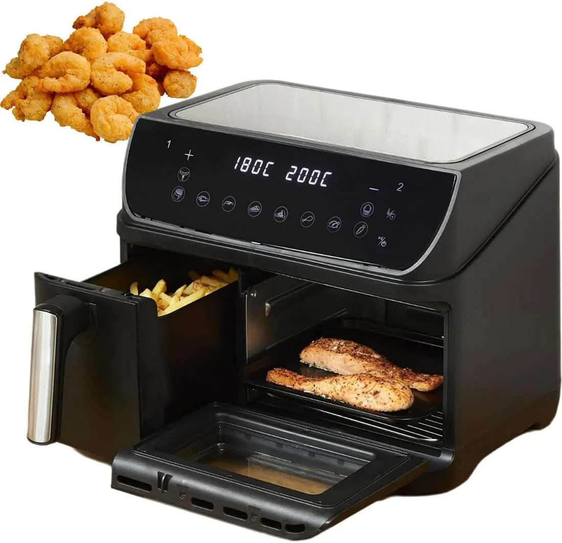 Friteuse à air chaud, Double Fonction 2400 W, capacité 4 L + 8,5 L minuterie intégrée et contrôle de la température, Double Zone de Grande