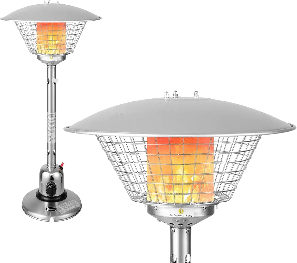 Table, avec Rayon Thermique de 1,37 M, Chauffage d'Extérieur Portable sur, pour Terrasse, Cour, SOARS Parasol Chauffant Gaz 4000W, Tuyau de Gaz 2M