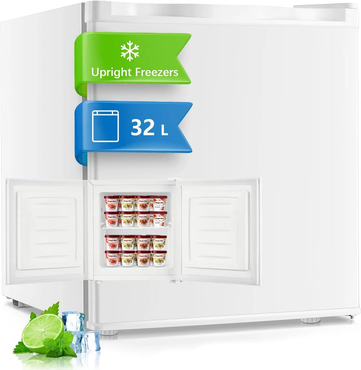 FOHERE congélateur, capacité 32L Mini, 7 Thermostat Réglable, Petit avec Porte Réversible, Silencieux, pour Hôtel, Dortoir, Appartement, Bureau