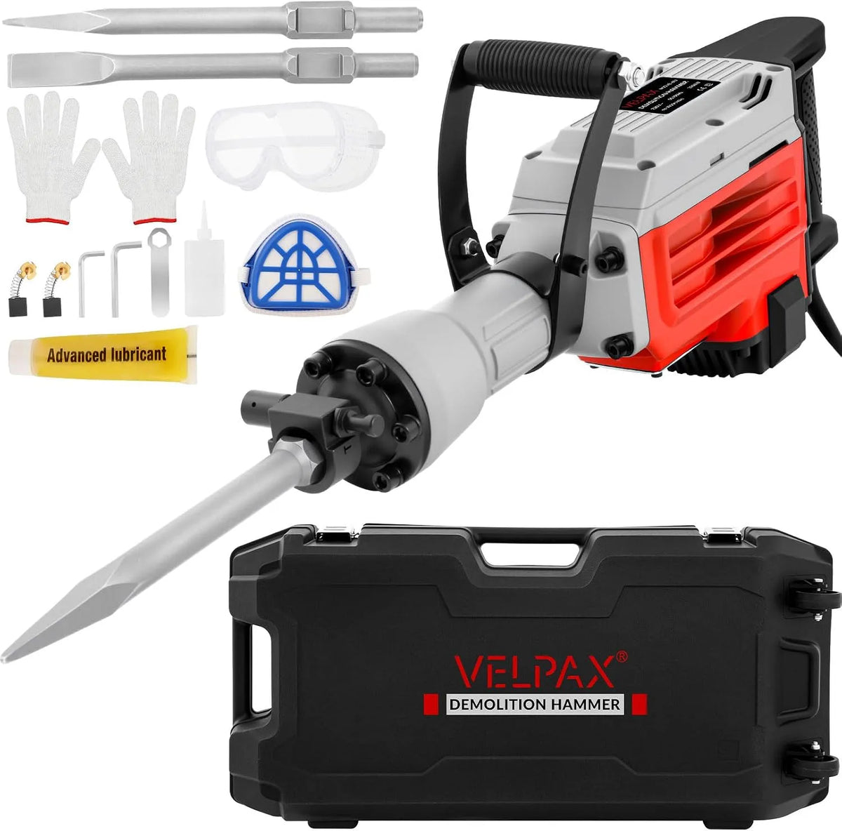 Modèle Démolition 60J 1800 Marteau de, Démolition 3500W, avec 2 Burins Remplaçables, Poignée Rotative 360° Anti-Vibration, Marteau Piqueur BPM