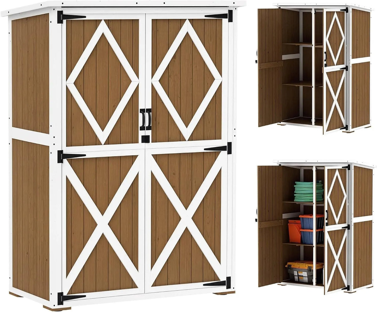 Abri de jardin Outsunny 5x57x159/167, 0,55 m² avec 2 étagères, largeur 116 cm, 167 cm, 2 Portes verrouillables et Pieds réglables